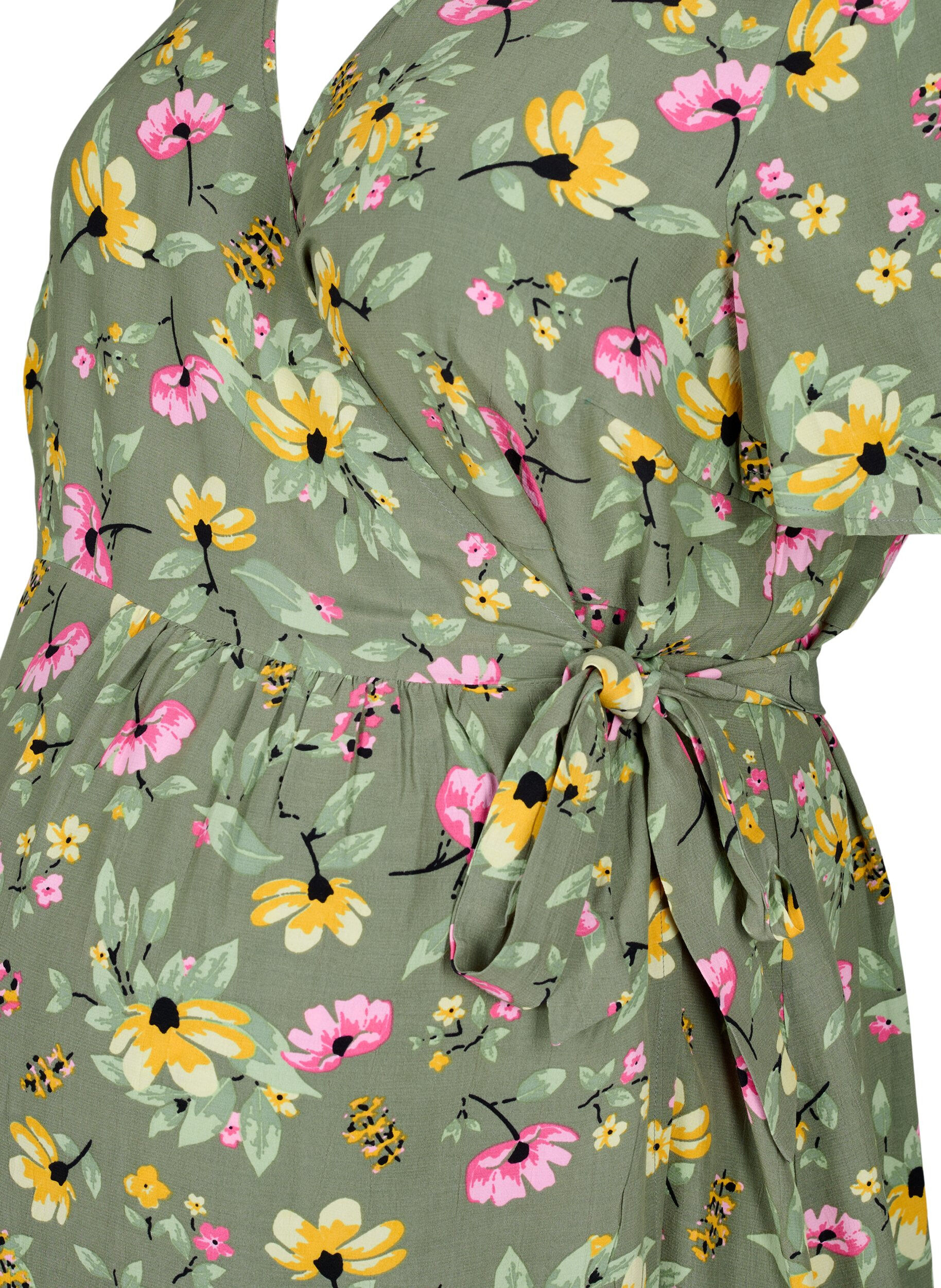 Zizzi Robe de maternit&eacute; en viscose avec cache-c&oelig;ur, Green Flower Print, Packshot image number 2