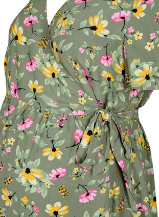 Robe de maternité en viscose avec cache-cœur, Green Flower Print, Packshot image number 2