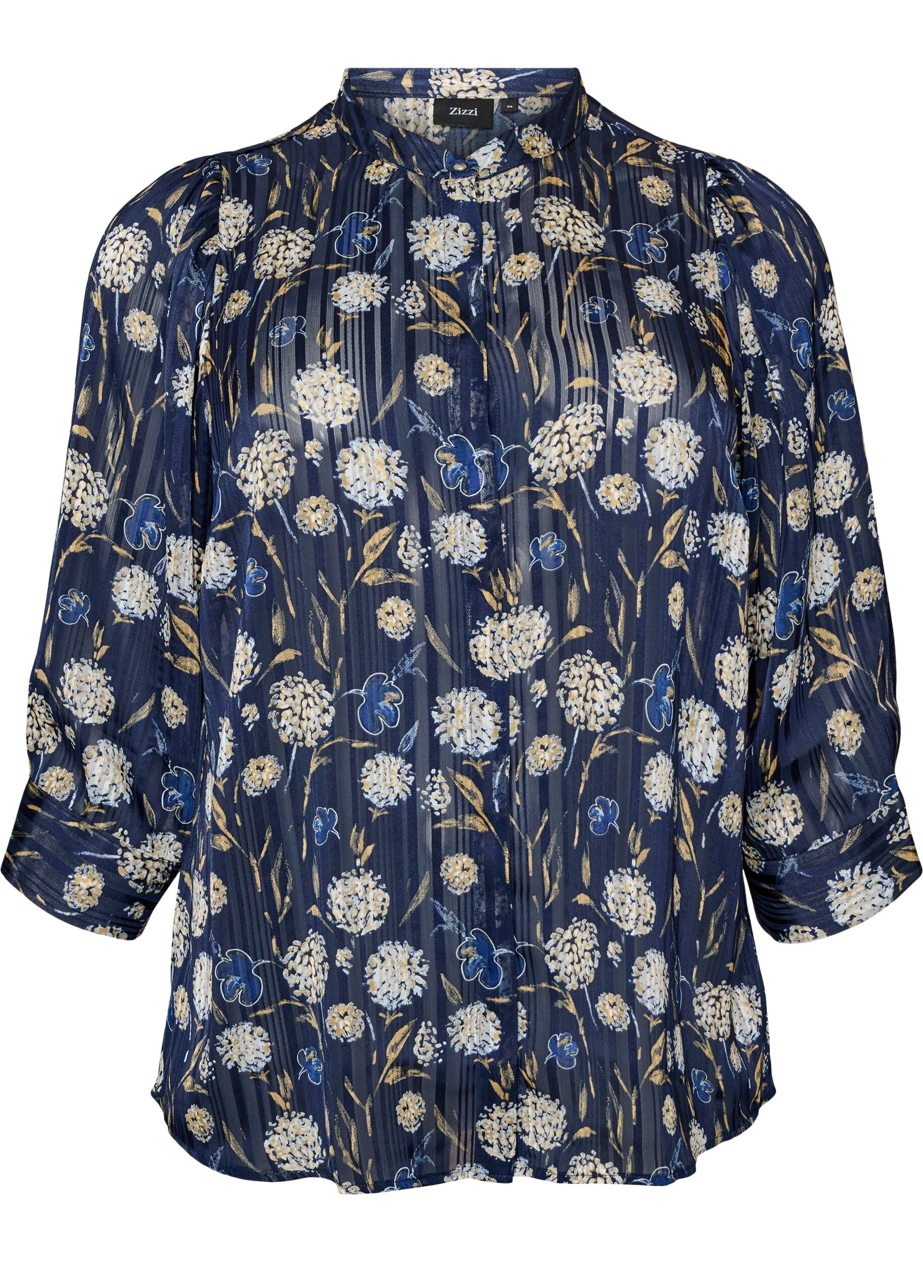 ZizziChemise &agrave; motifs avec col montant et manches 3/4, Bleu, Packshot image number 0