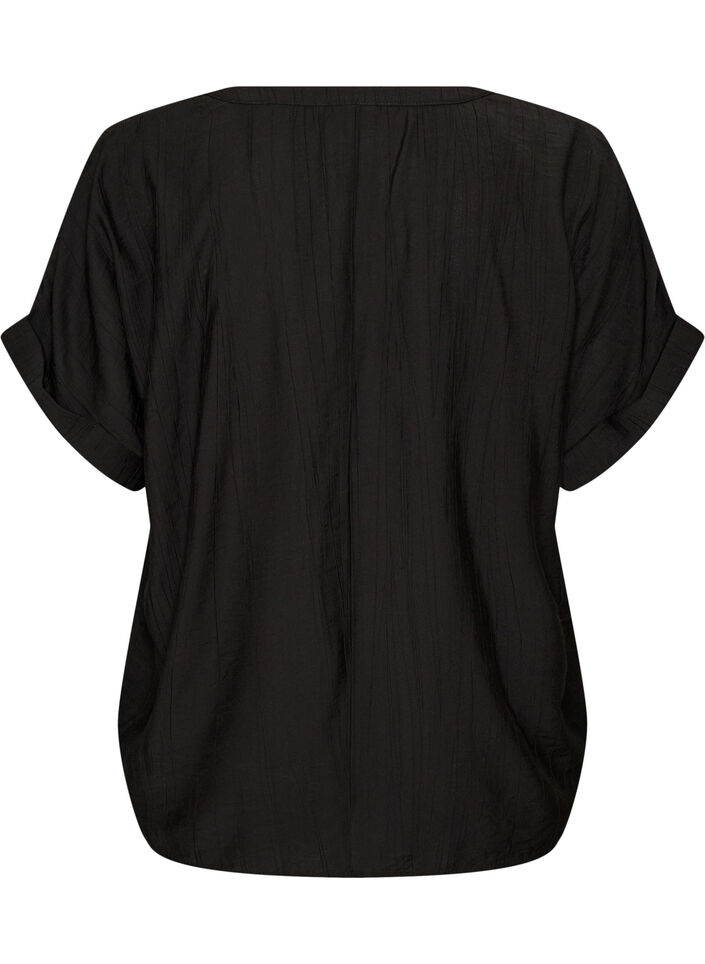Blouse textur&eacute;e en viscose avec boutons, Noir, Packshot image number 1