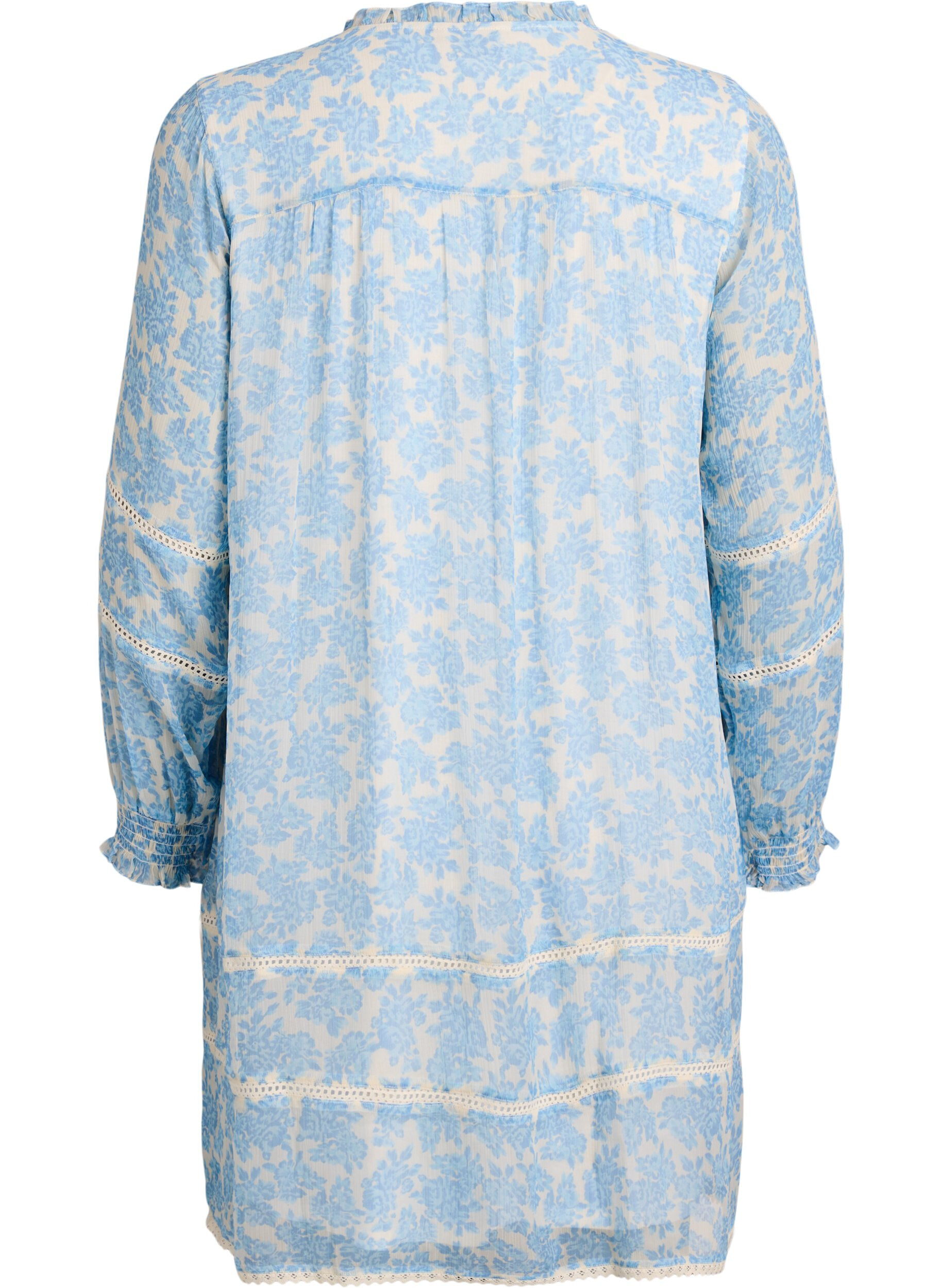 Zizzi Robe courte en mousseline avec d&eacute;tails en crochet, Bleu Clair, Packshot image number 1