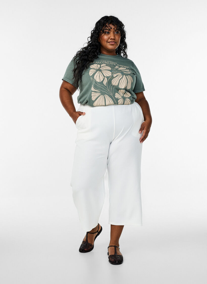 T-shirt en coton bio, à texte et à imprimé floral, Vert, Model image number 1