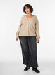 Cardigan avec col en V et texture c&ocirc;tel&eacute;e, Beige, Model image number 1