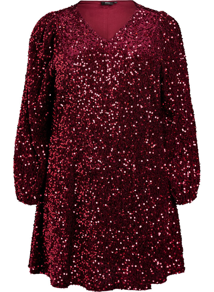 Robe courte &eacute;vas&eacute;e &agrave; sequins, Rouge, Packshot image number 0