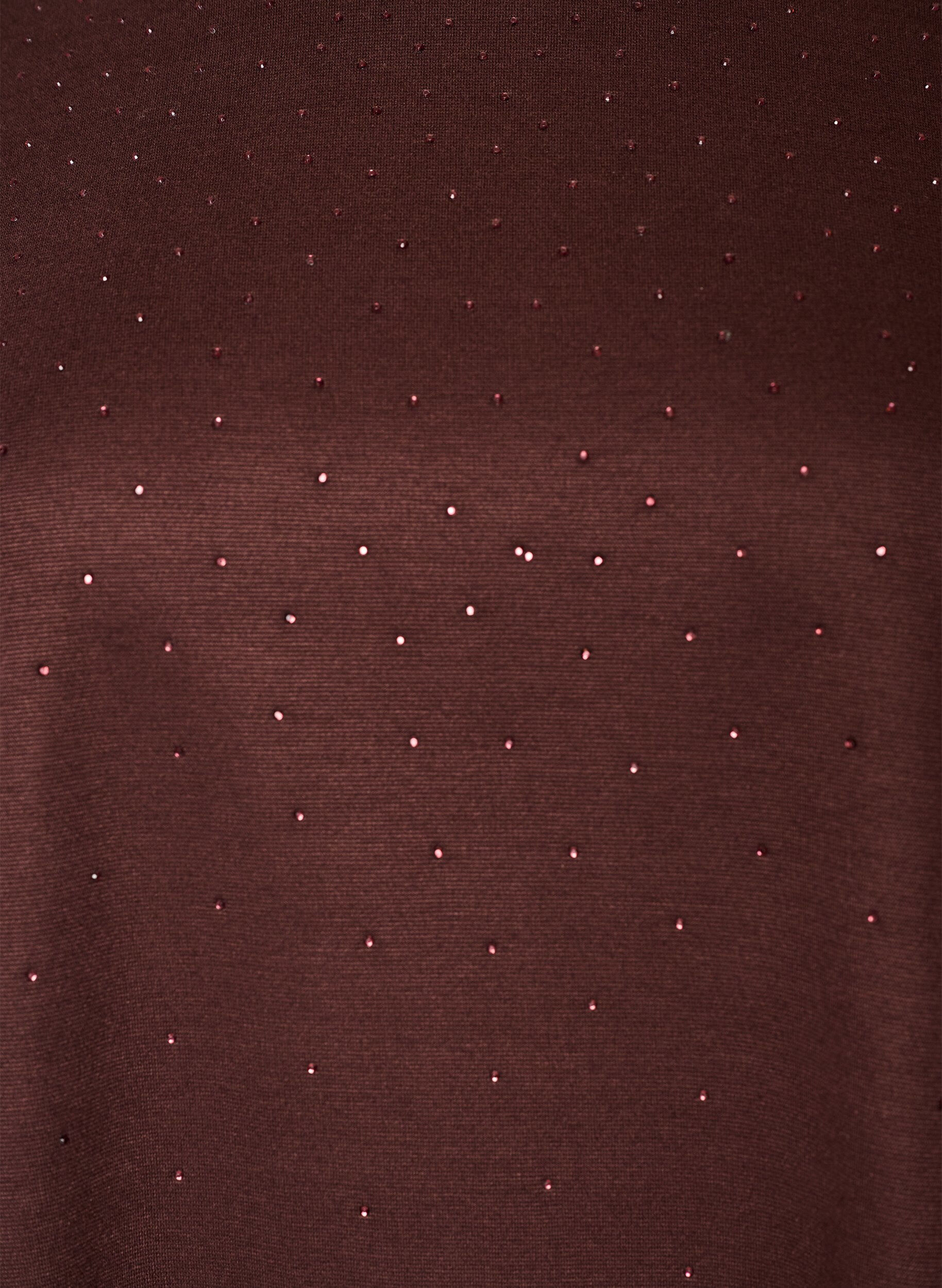 ZizziT-shirt avec strass et col rond, Marron, Packshot image number 2