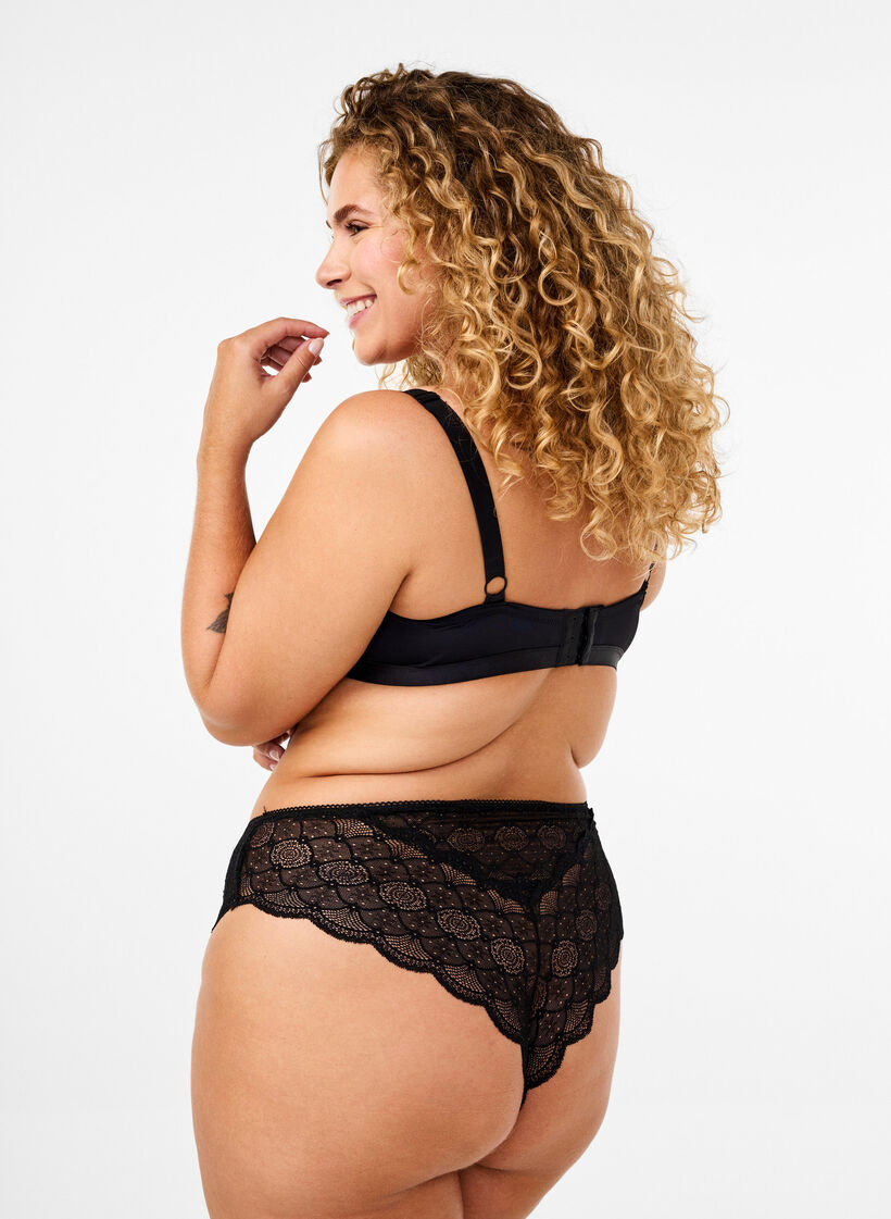 Culotte brésilienne en dentelle, Black, Model image number 1
