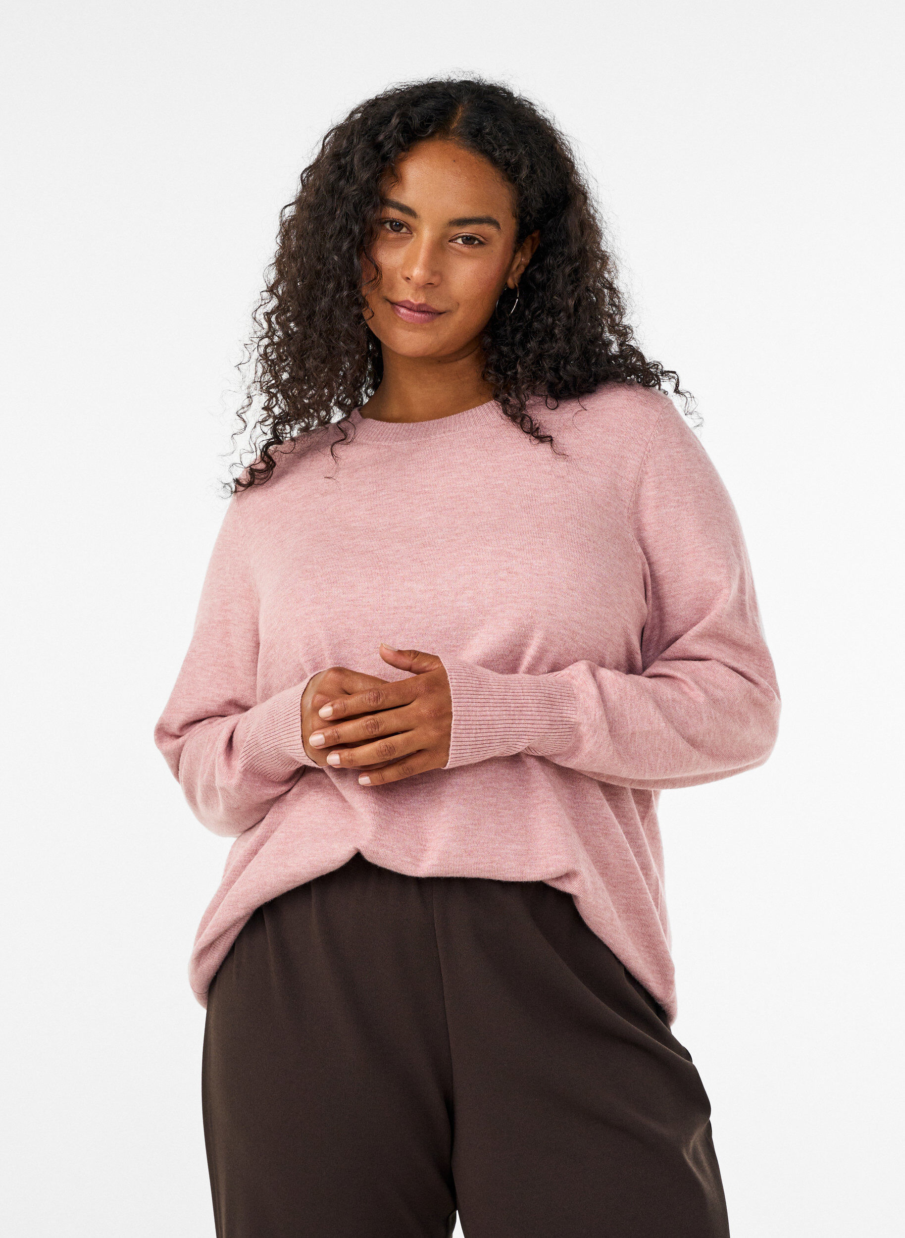 ZizziBlouse en maille avec un col rond, Rose, Model image number 0