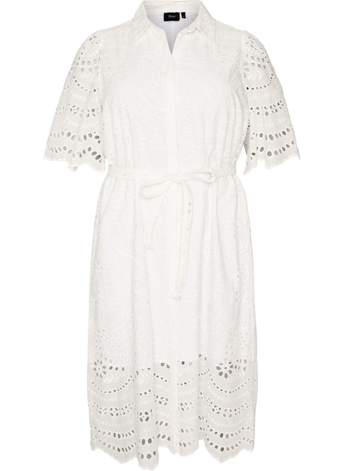 Robe chemise en broderie anglaise avec une ceinture &agrave; nouer, Blanc, Packshot image number 0