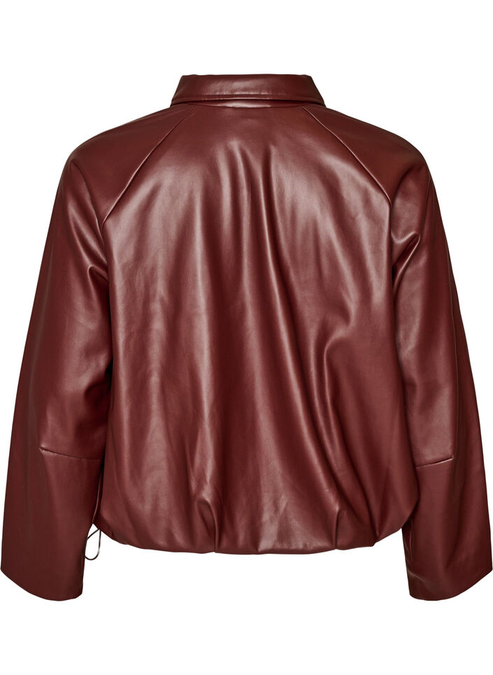 Bomber en similicuir avec ourlet &agrave; cordon de serrage, Marron, Packshot image number 1