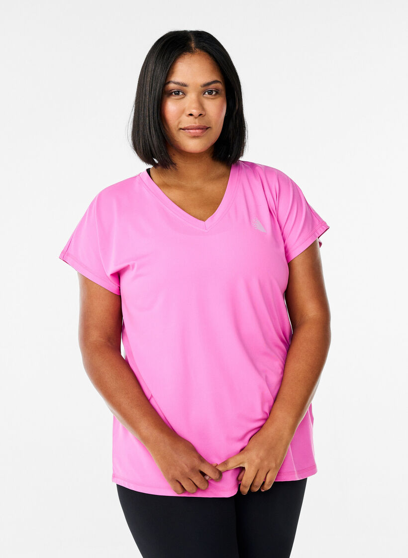 T-shirt de sport ample avec col en v, Rose, Model image number 0