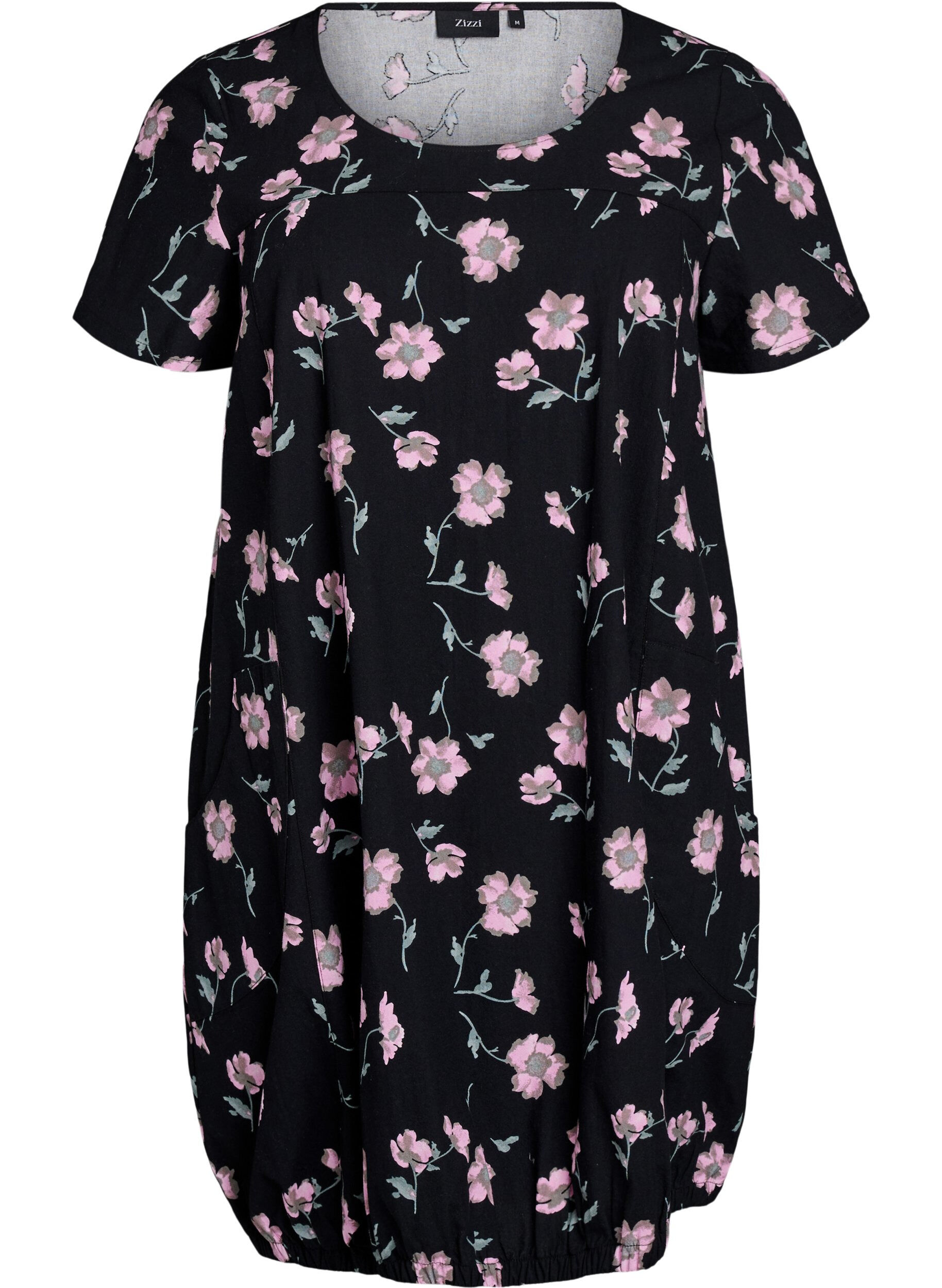 ZizziRobe en coton &agrave; manches courtes avec imprim&eacute;, Noir, Packshot image number 0