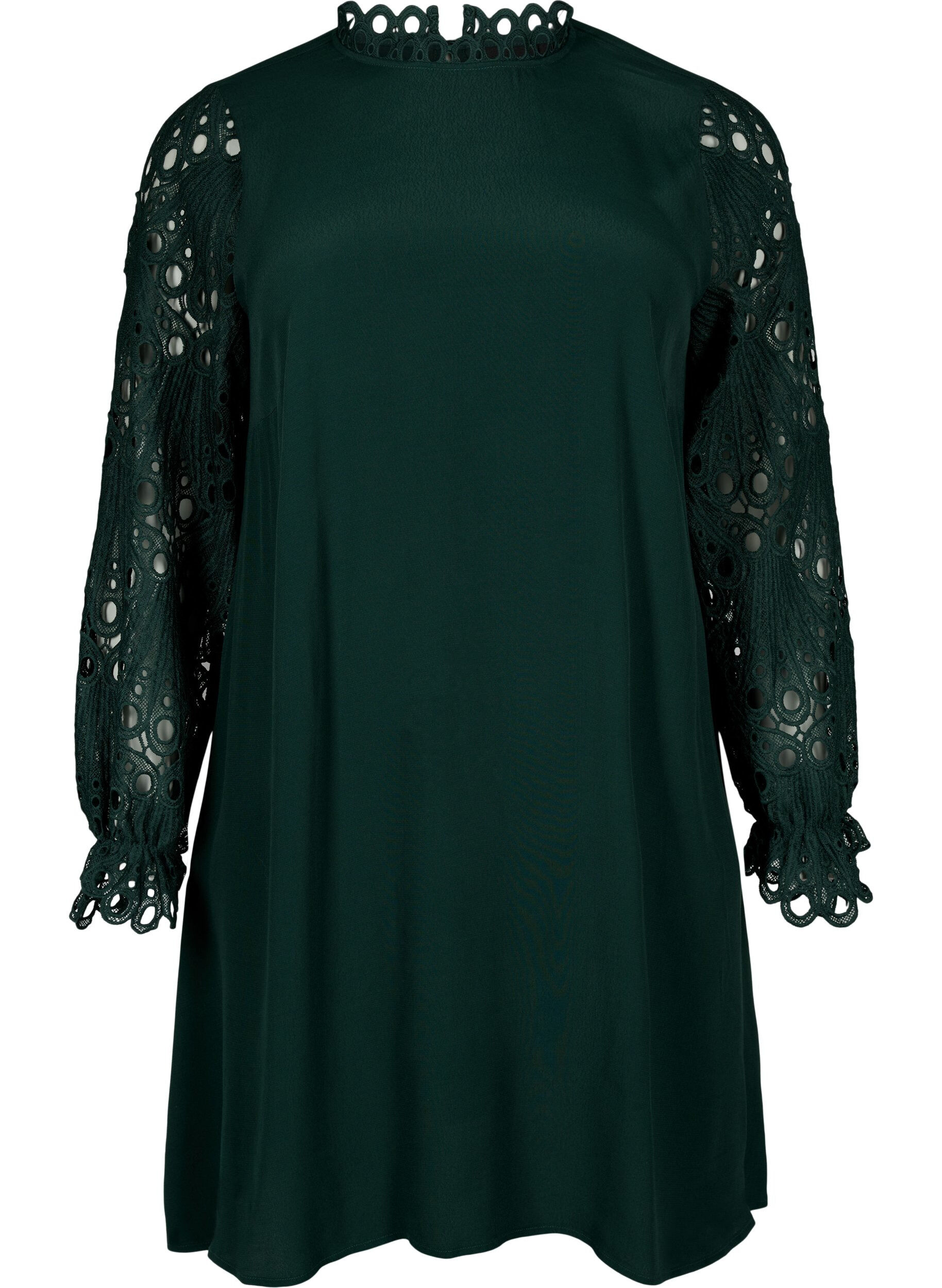 Zizzi Robe en viscose avec manches en crochet, Scarab, Packshot image number 0
