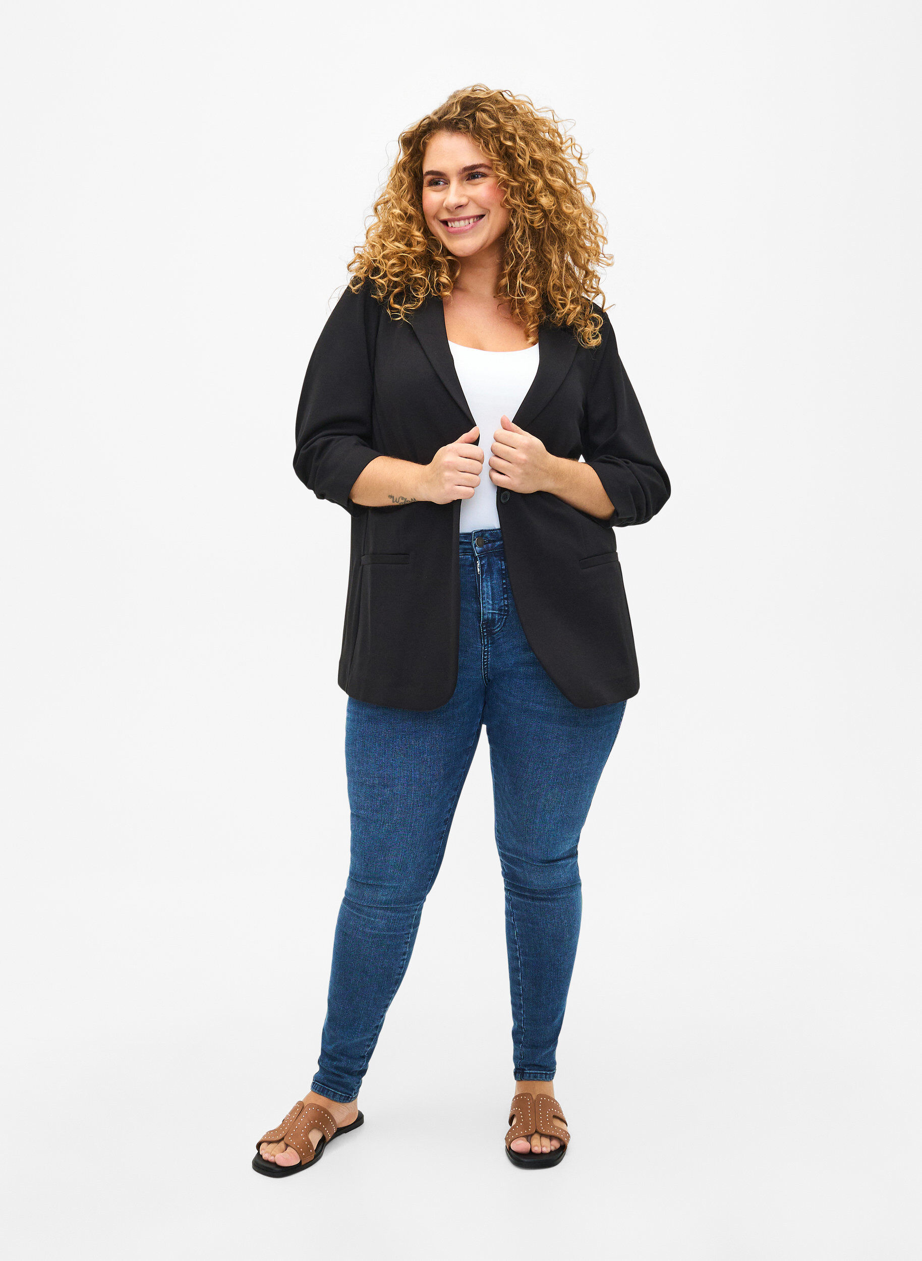 Zizzi Blazer avec manches 3/4, Black, Model image number 3