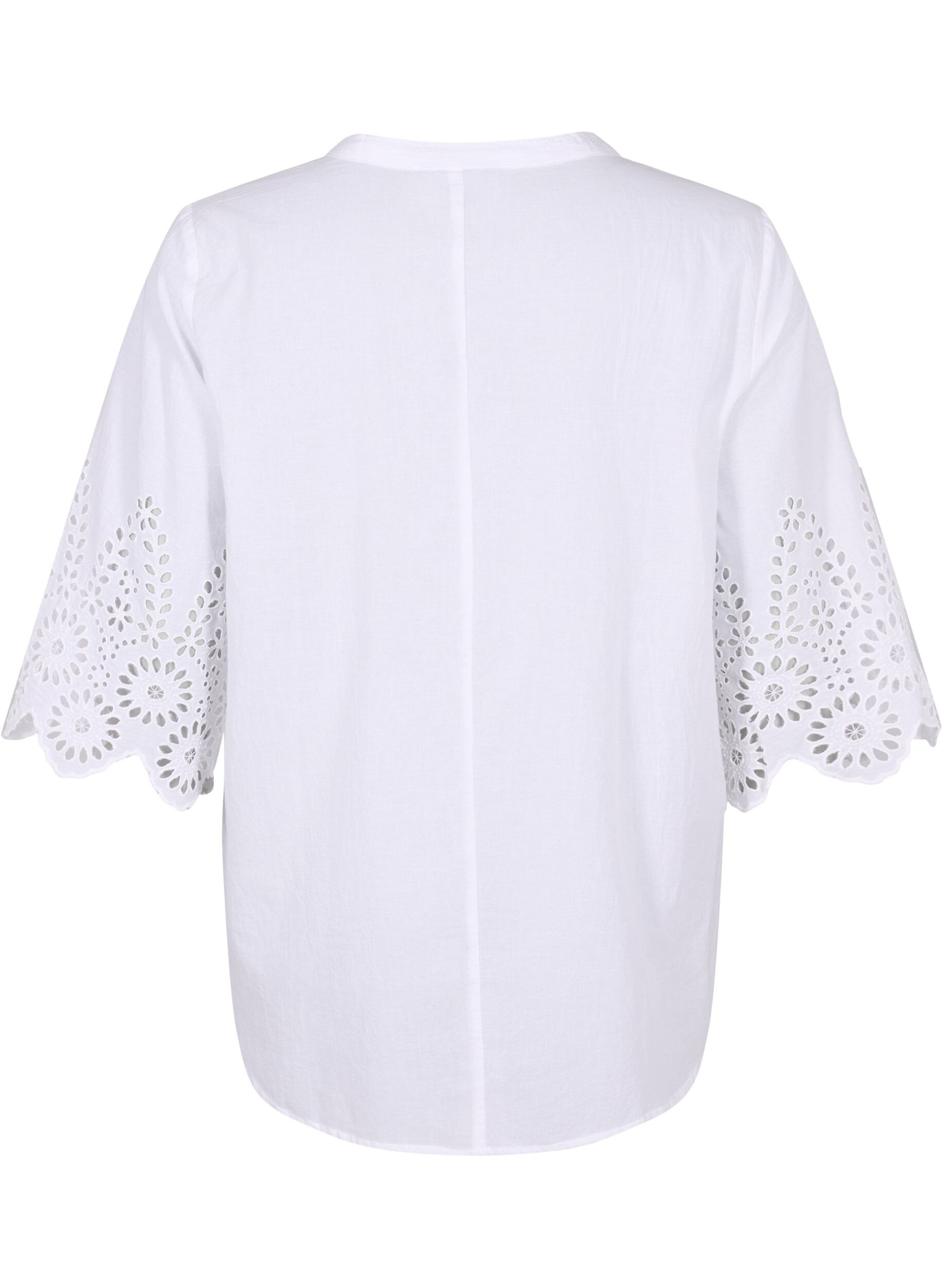 Zizzi Chemisier &agrave; broderie anglaise et manches 3/4, Bright White, Packshot image number 1