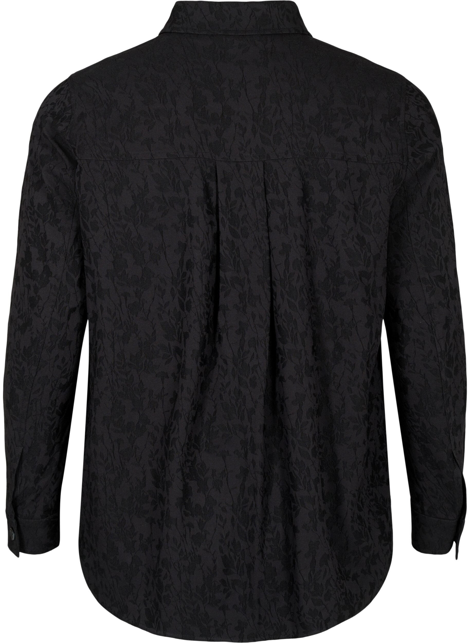 Zizzi Veste chemise en viscose avec motif ton sur ton, Black, Packshot image number 1