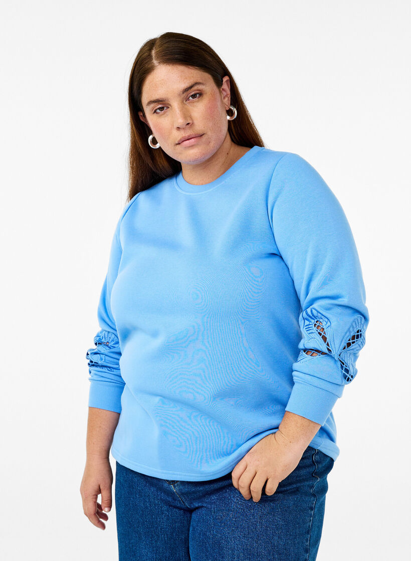 Sweatshirt avec découpes à motifs brodés, Della Robbia Blue, Model image number 0
