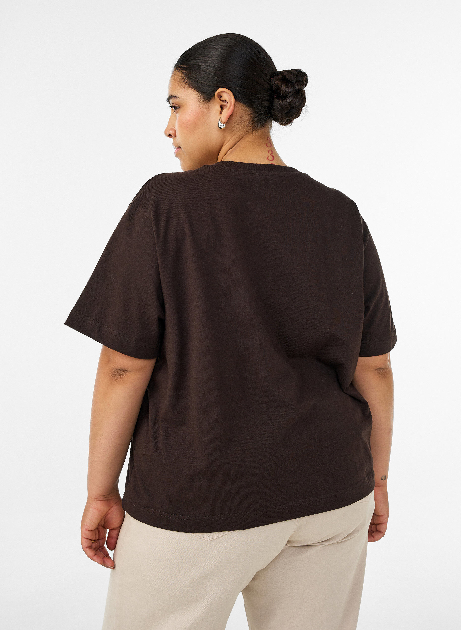 ZizziT-shirt coupe boxy en coton, Marron, Model image number 2