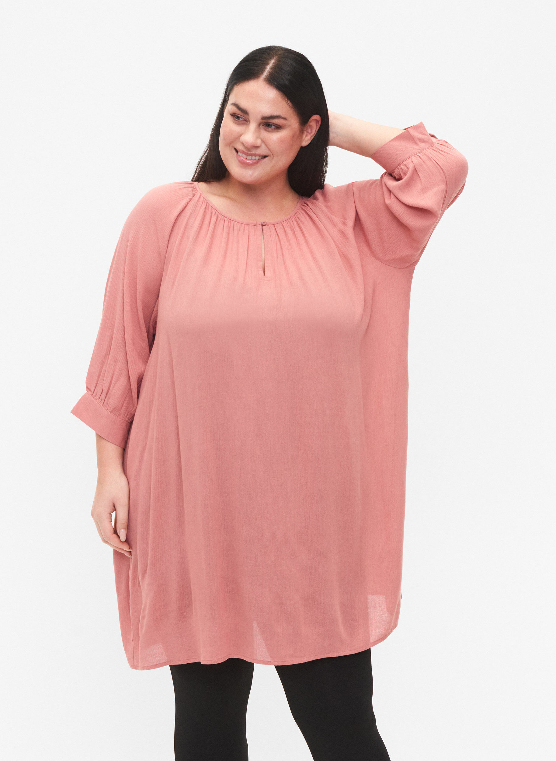 Zizzi Tunique en viscose &agrave; manches 3/4, Rose, Model image number 0