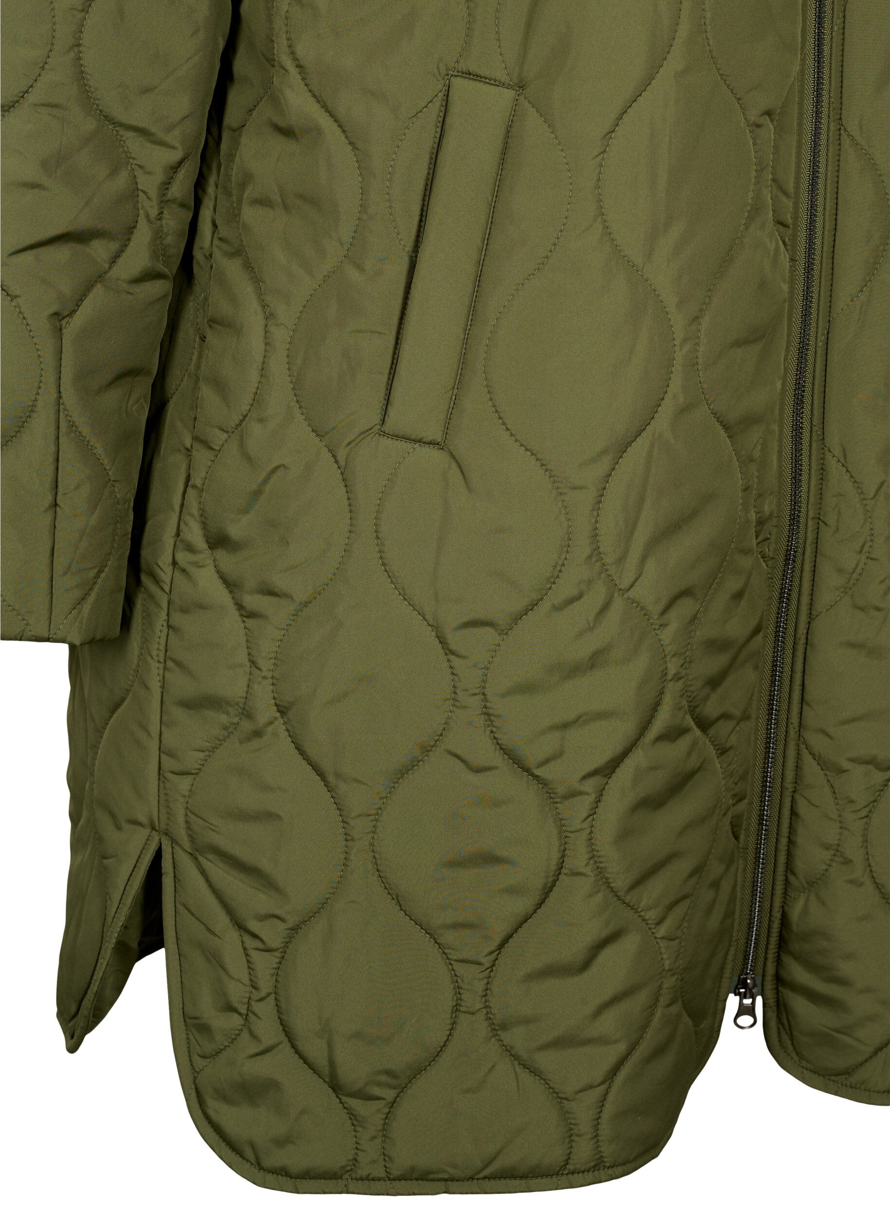 Zizzi Veste longue matelass&eacute;e avec poches et fermeture &eacute;clair, Winter Moss, Packshot image number 3