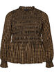 Blouse &agrave; carreaux avec smocks et basque, Marron, Packshot image number 0