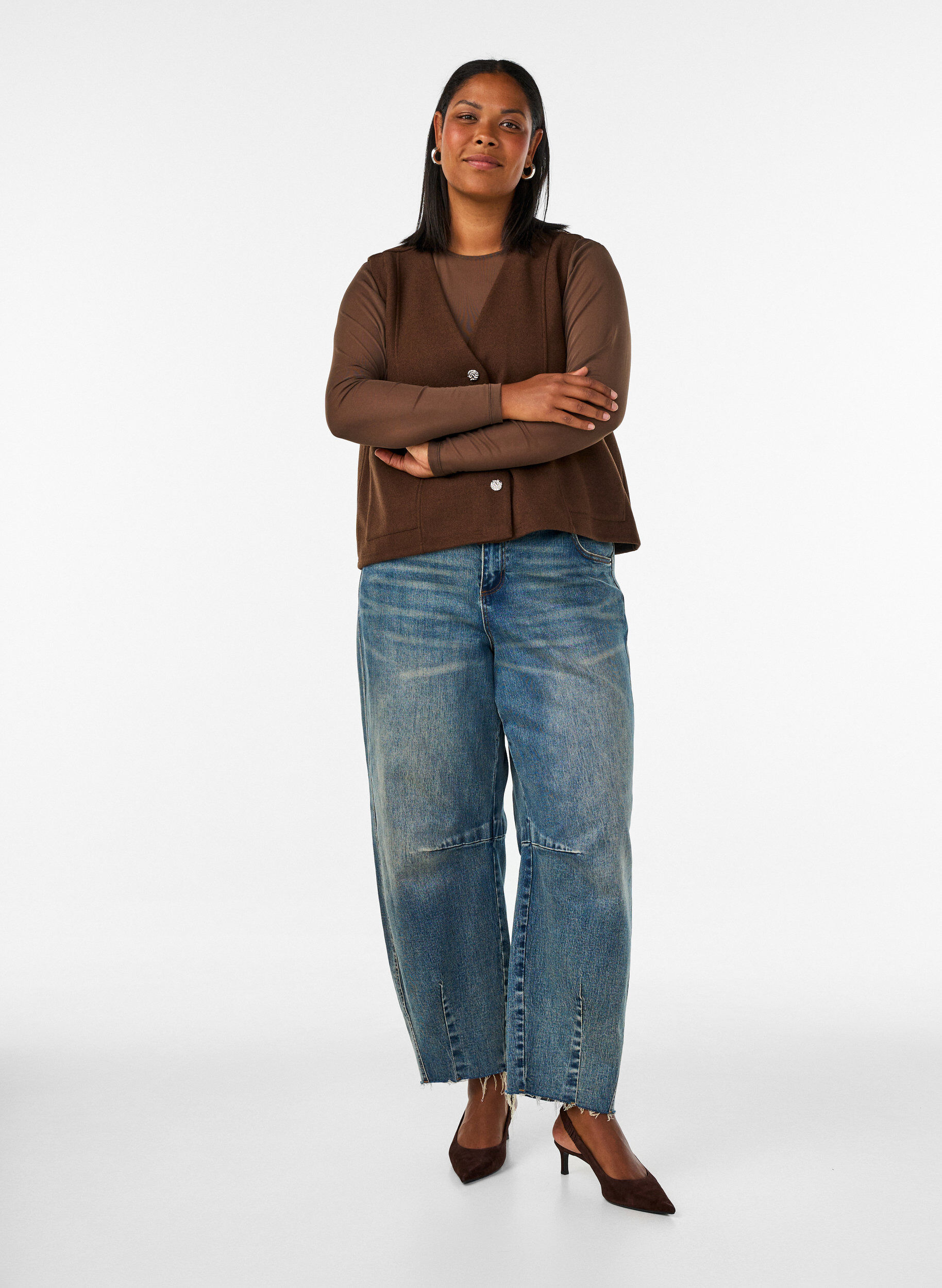 ZizziBlouse en mesh &agrave; manches longues, Marron, Model image number 1