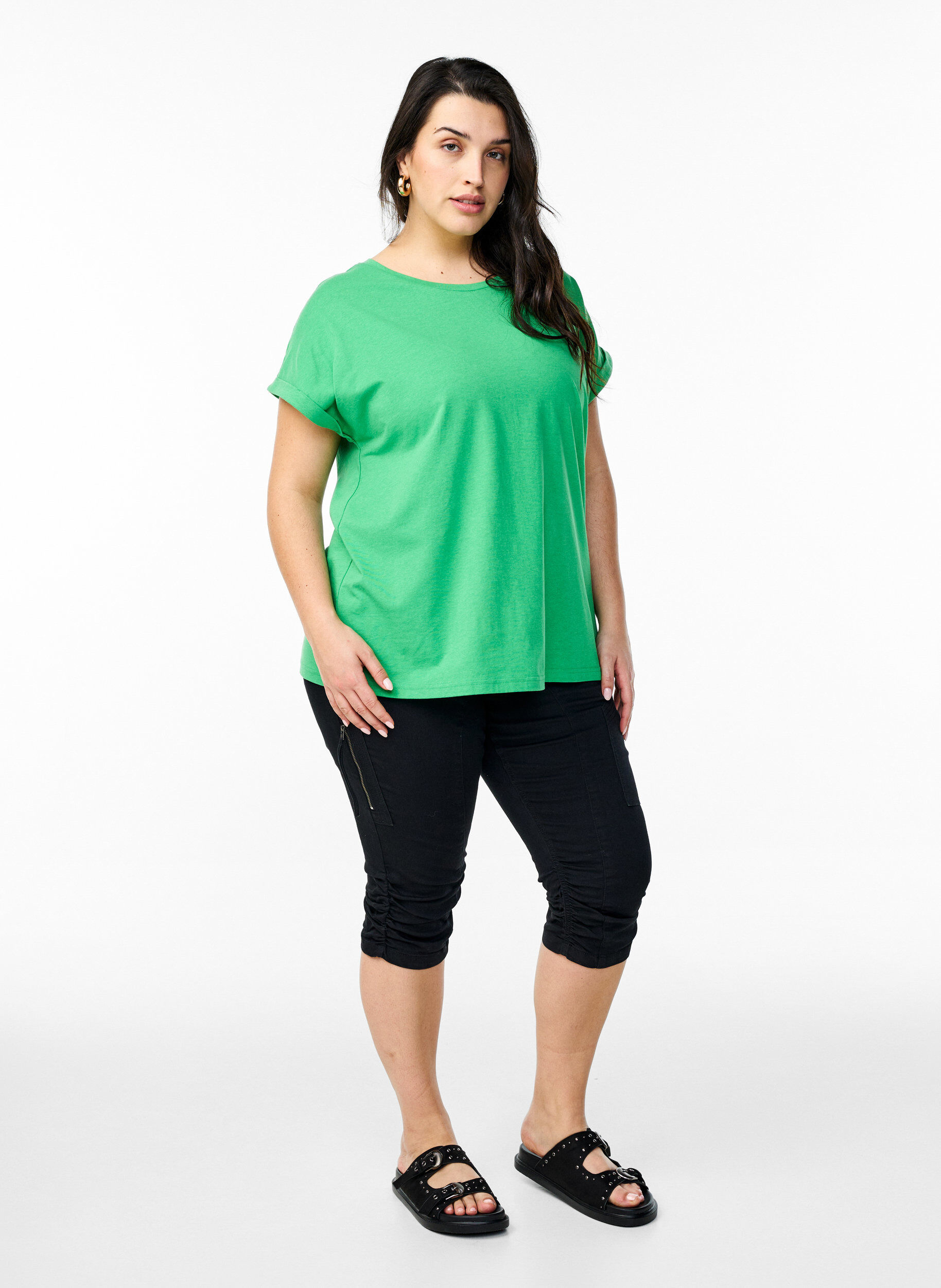 ZizziT-shirt &agrave; manches courtes en m&eacute;lange de coton, Vert, Model image number 1