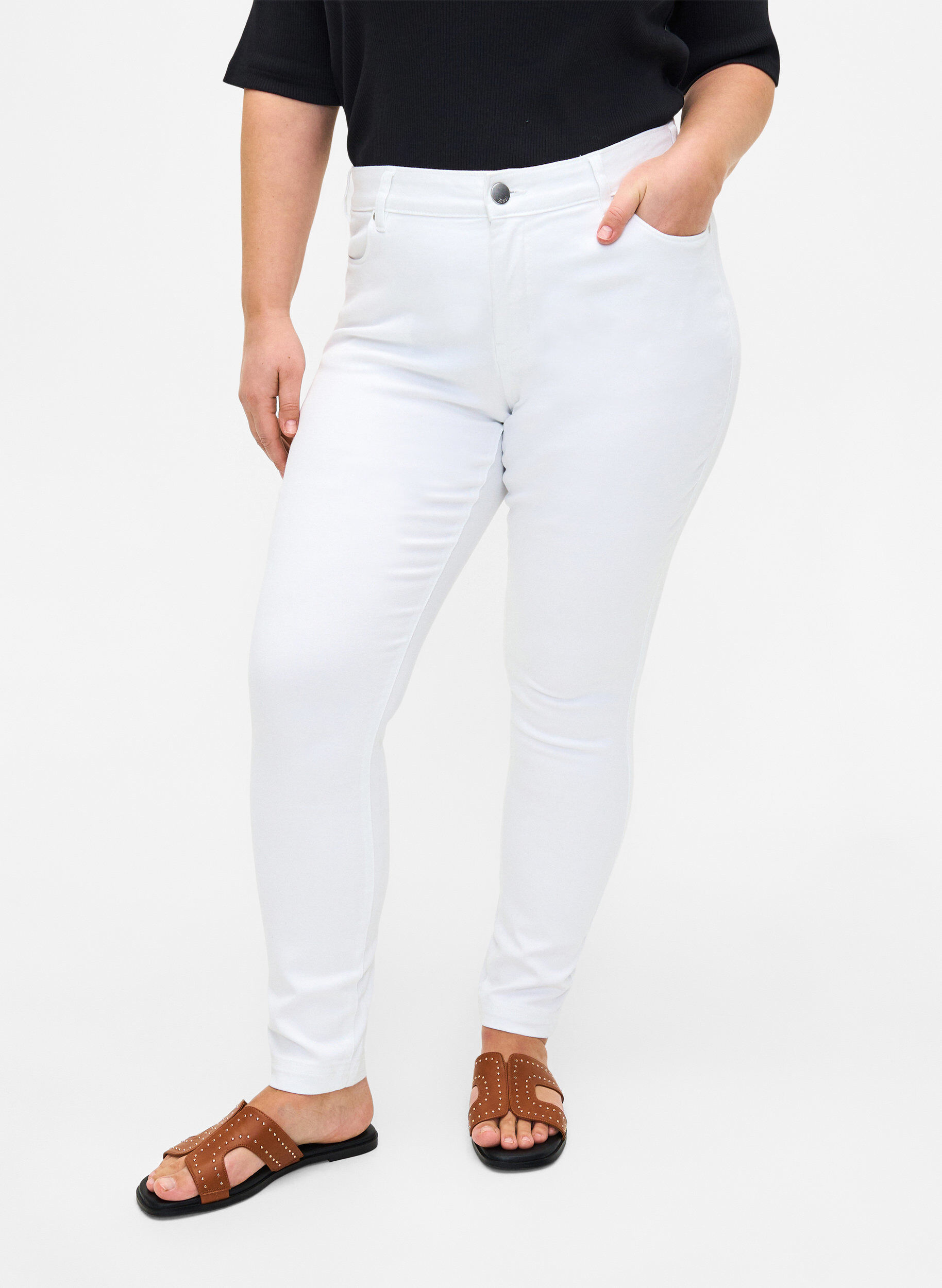 Zizzi Jean taille r&eacute;guli&egrave;re Viona, Blanc, Model image number 2