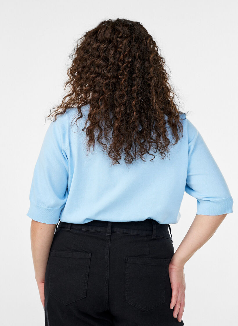 FLASH - Blouse en fine maille à manches courtes, Bleu Clair, Model image number 2