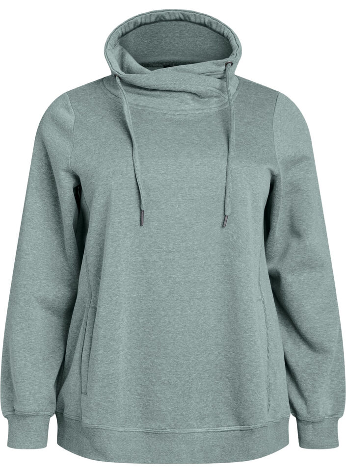 Sweat &agrave; col montant et poches, Vert, Packshot image number 0
