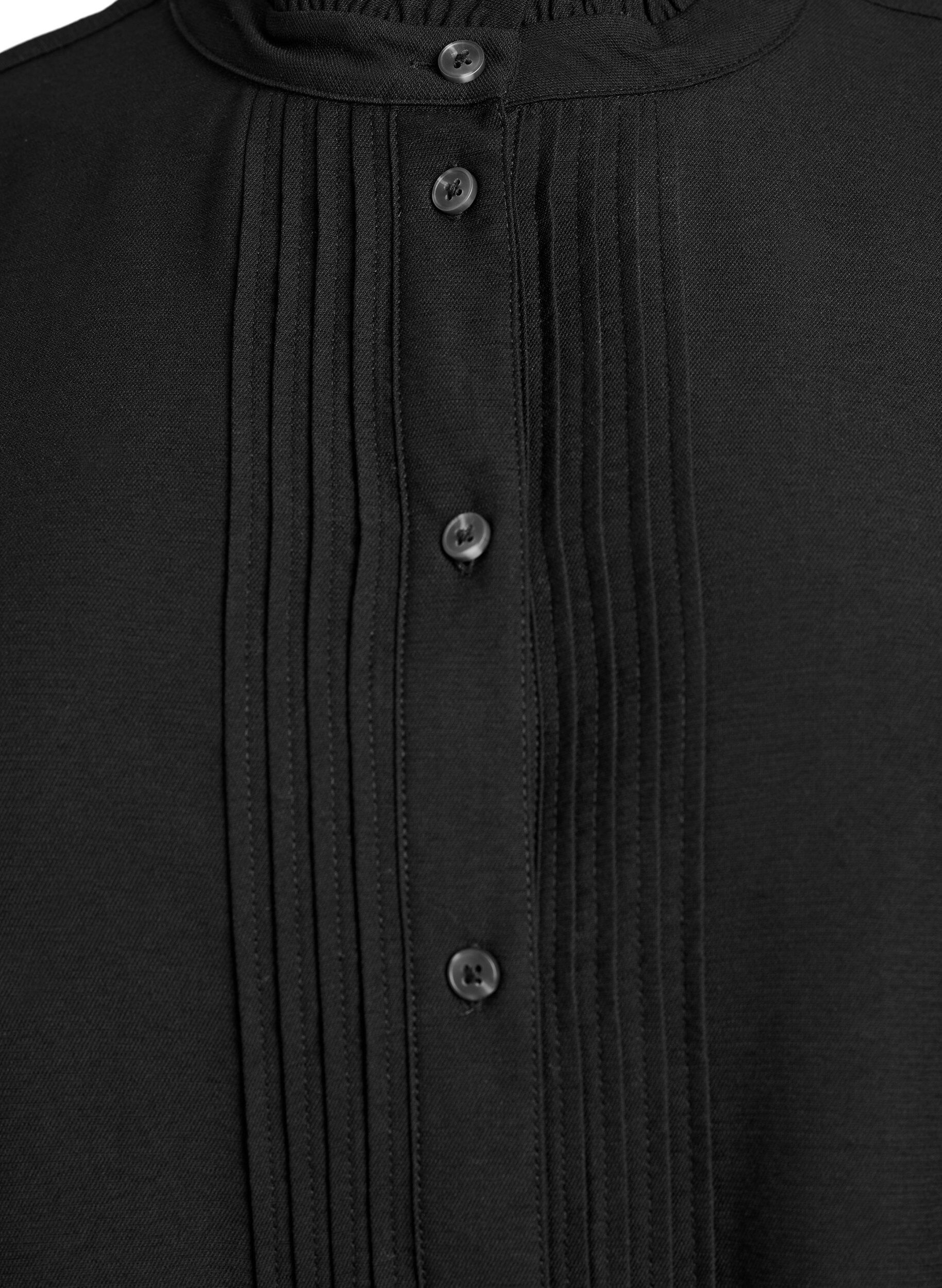 Zizzi Blouse avec manches 3/4 et plis d&eacute;coratifs, Noir, Packshot image number 2