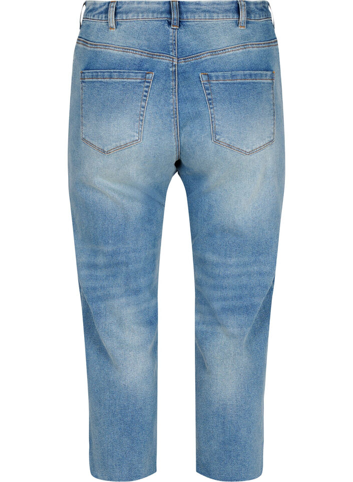 Jean 7/8 avec bords bruts et taille haute, Bleu Clair, Packshot image number 1