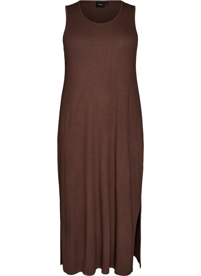 Robe c&ocirc;tel&eacute;e sans manches en viscose, Marron, Packshot image number 0