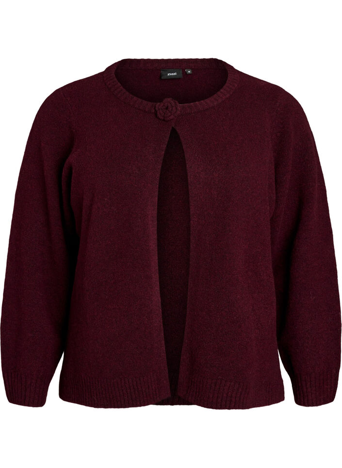 Cardigan en maille avec d&eacute;tail fleuri, Bordeaux fonc&eacute;, Packshot image number 0