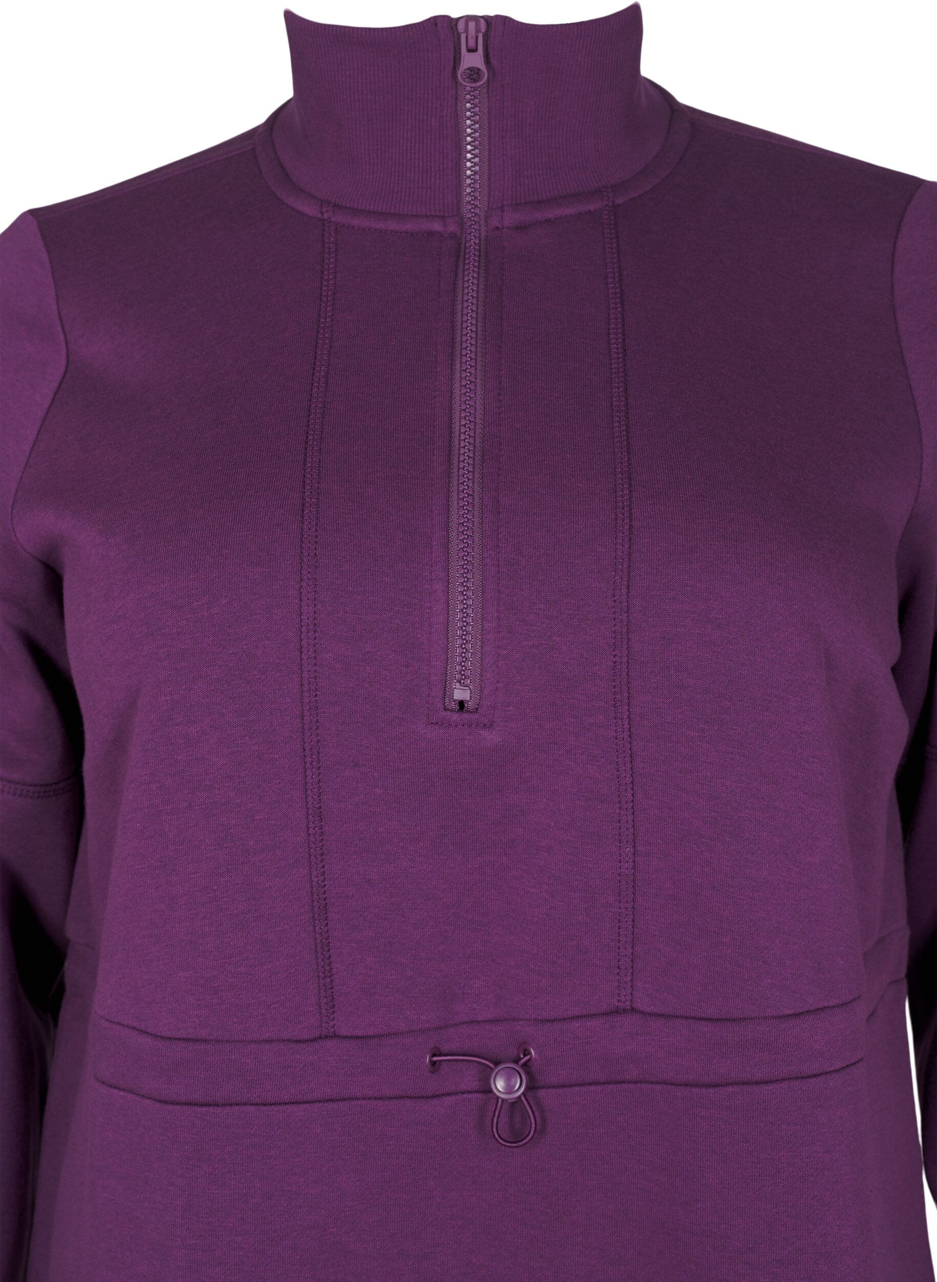 Zizzi Sweat-shirt court avec un col haut et une taille ajustable, Deep Purple, Packshot image number 2
