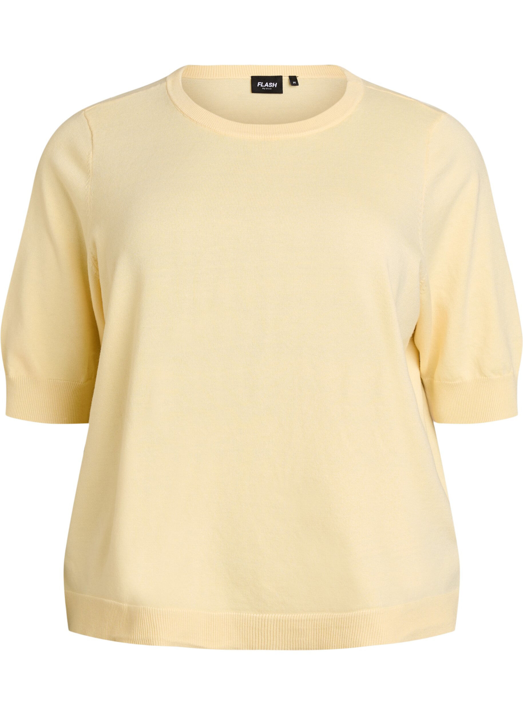 ZizziBlouse en fine maille &agrave; manches courtes, Jaune clair, Packshot image number 0