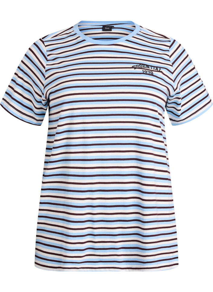 T-shirt en coton à rayures, Bleu, Packshot