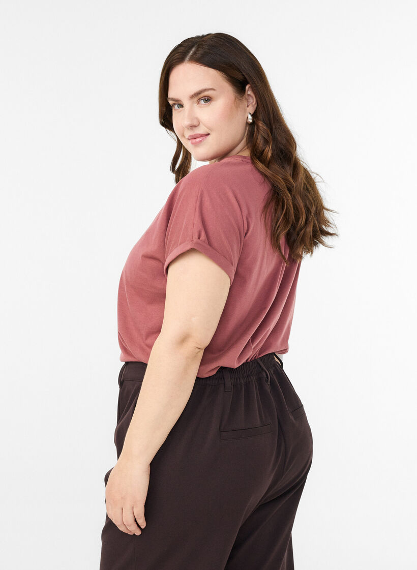 T-shirt &agrave; manches courtes en m&eacute;lange de coton, Rose, Model image number 1