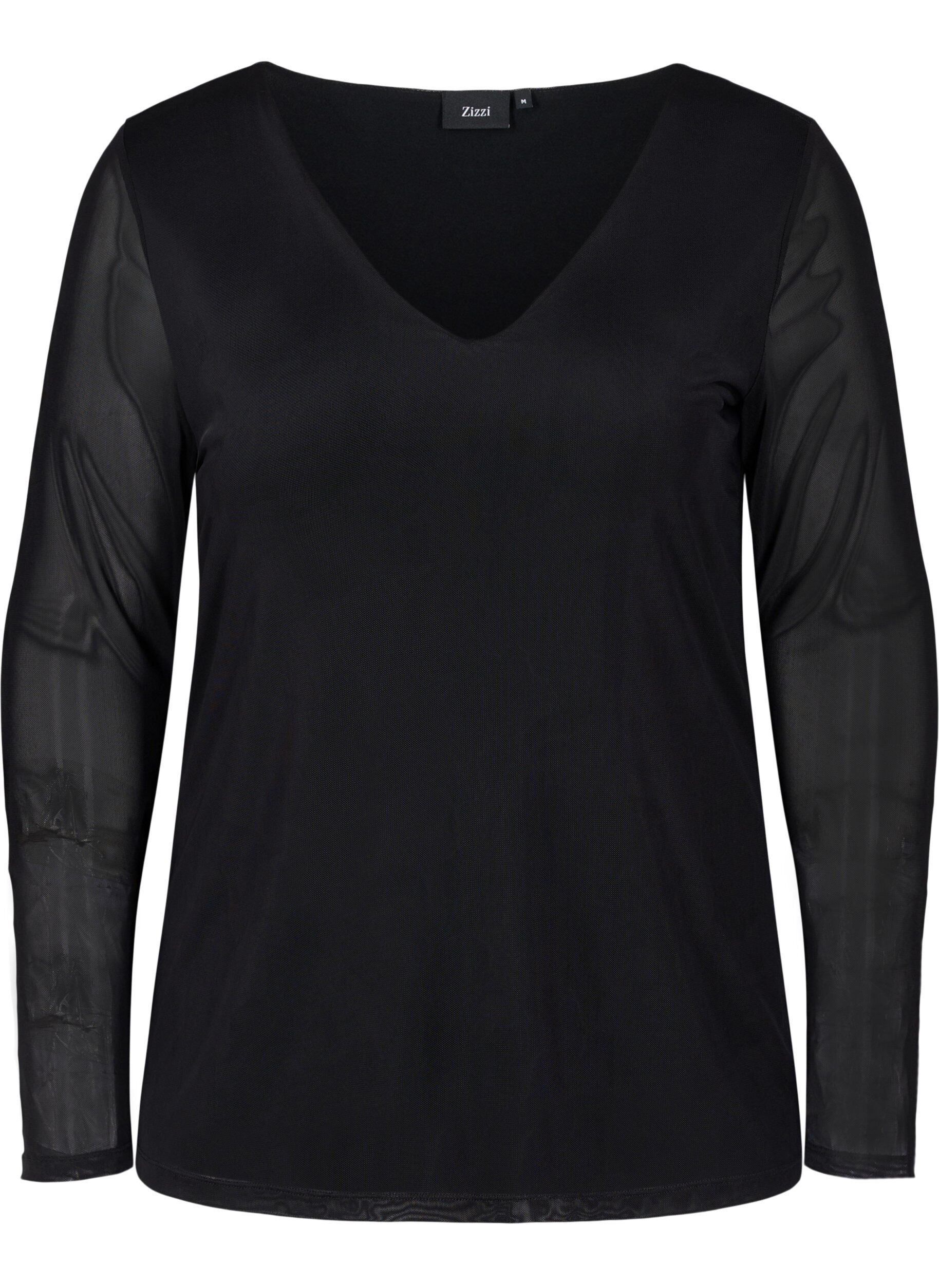 Zizzi Blouse en maille serr&eacute;e avec col en V, Black, Packshot image number 0