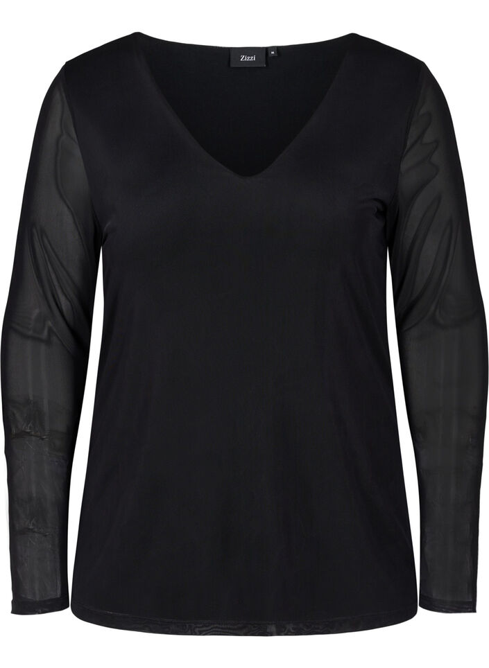 Blouse en maille serrée avec col en V, Black, Packshot image number 0