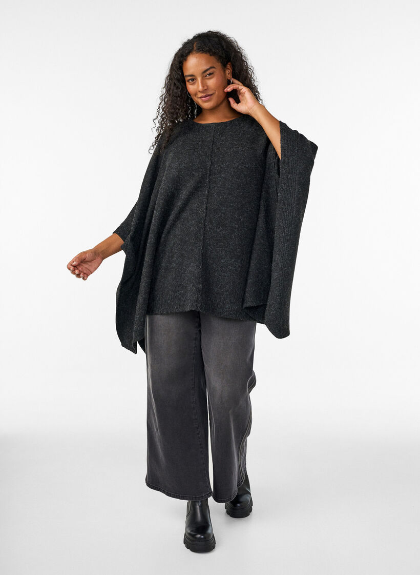 Poncho en maille &agrave; col rond, Gris anthracite, Model image number 1