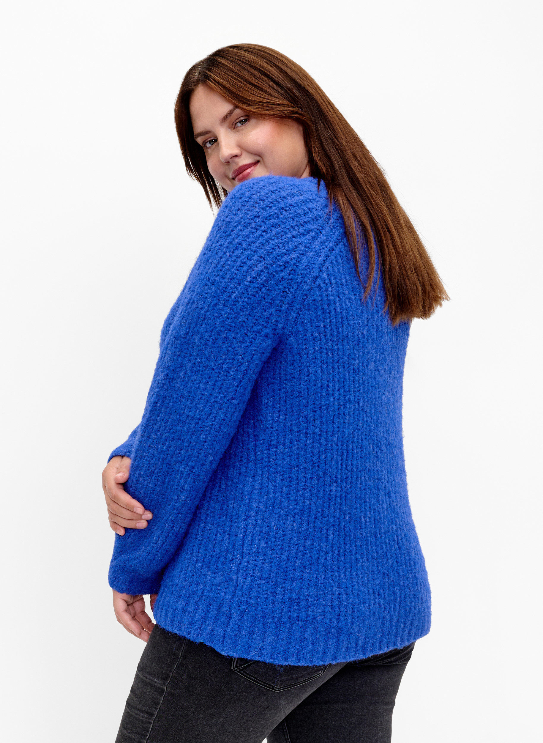 Zizzi Pull en tricot avec de la laine et des manches raglan, Princess Blue, Model image number 1