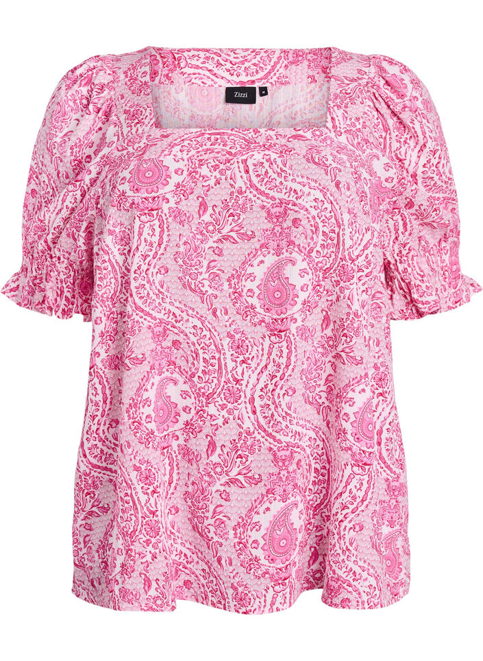 Chemisier en viscose avec imprim&eacute; paisley et encolure carr&eacute;e, Rose, Packshot image number 0