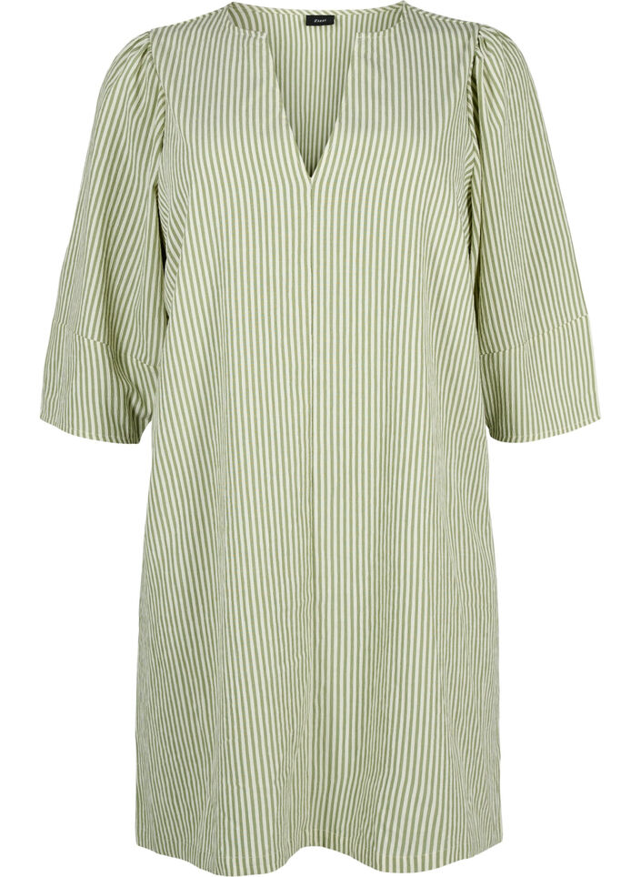 Robe rayée à manches 3/4, Green Stripe, Packshot image number 0