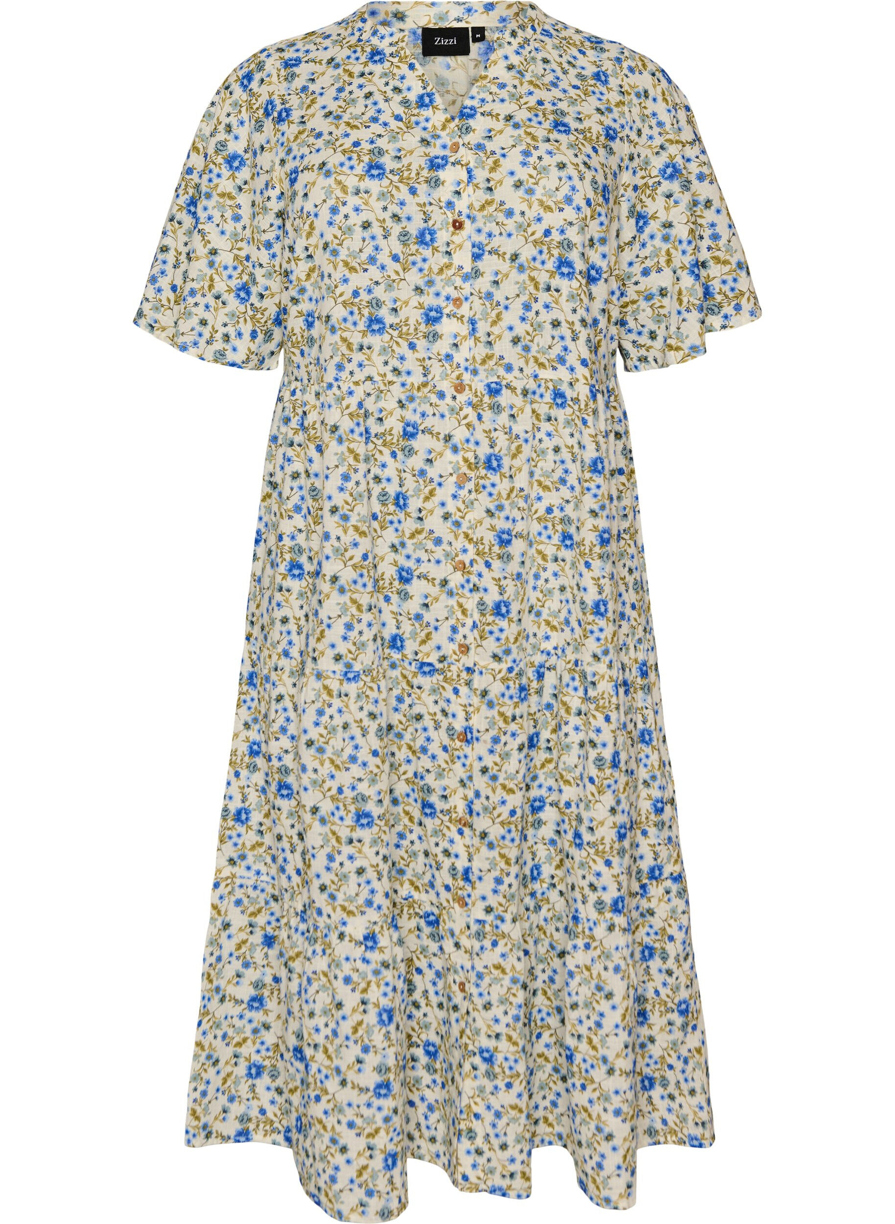 ZizziRobe midi en coton avec imprim&eacute; floral, Bleu, Packshot image number 0