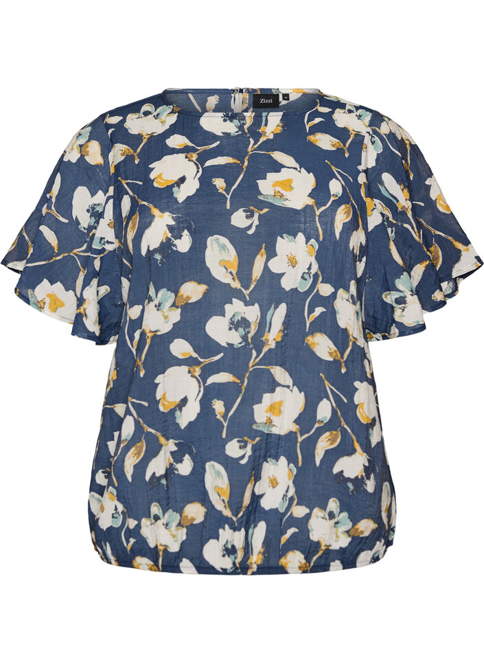 Blouse coupe ballon avec manches papillon, Bleu, Packshot image number 0