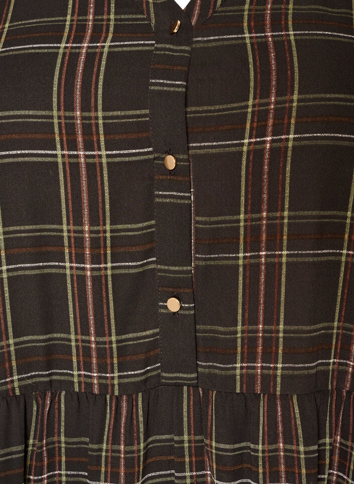 Robe midi &agrave; carreaux avec une jupe &agrave; volants, Marron, Packshot