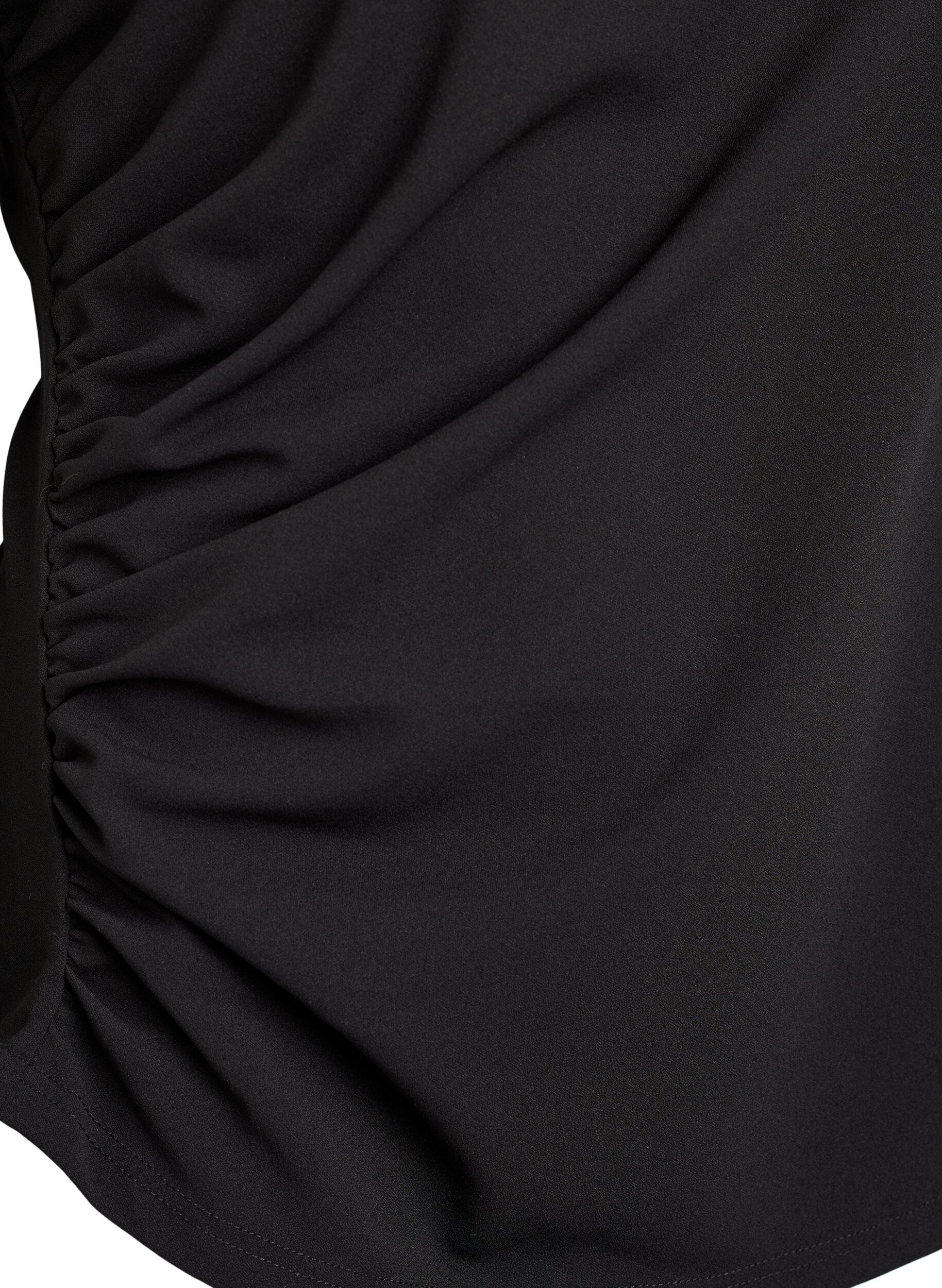 Zizzi Blouse &agrave; manches courtes avec fronces et ourlet asym&eacute;trique, Noir, Packshot image number 3