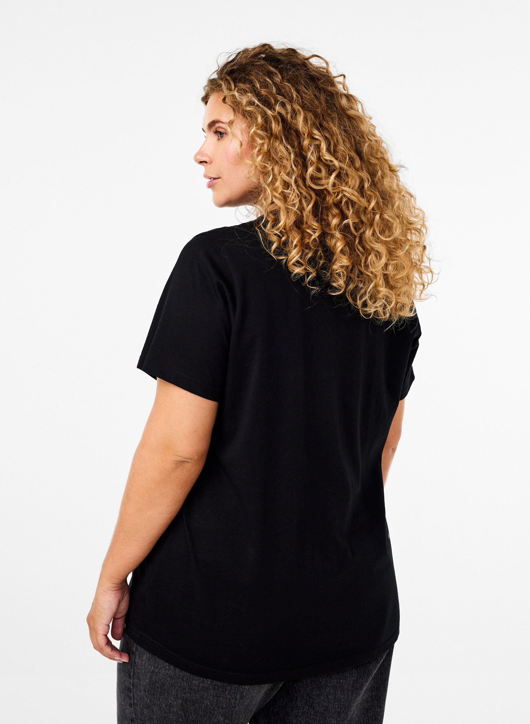 ZizziT-shirt basique en coton &agrave; col rond, Noir, Model image number 2