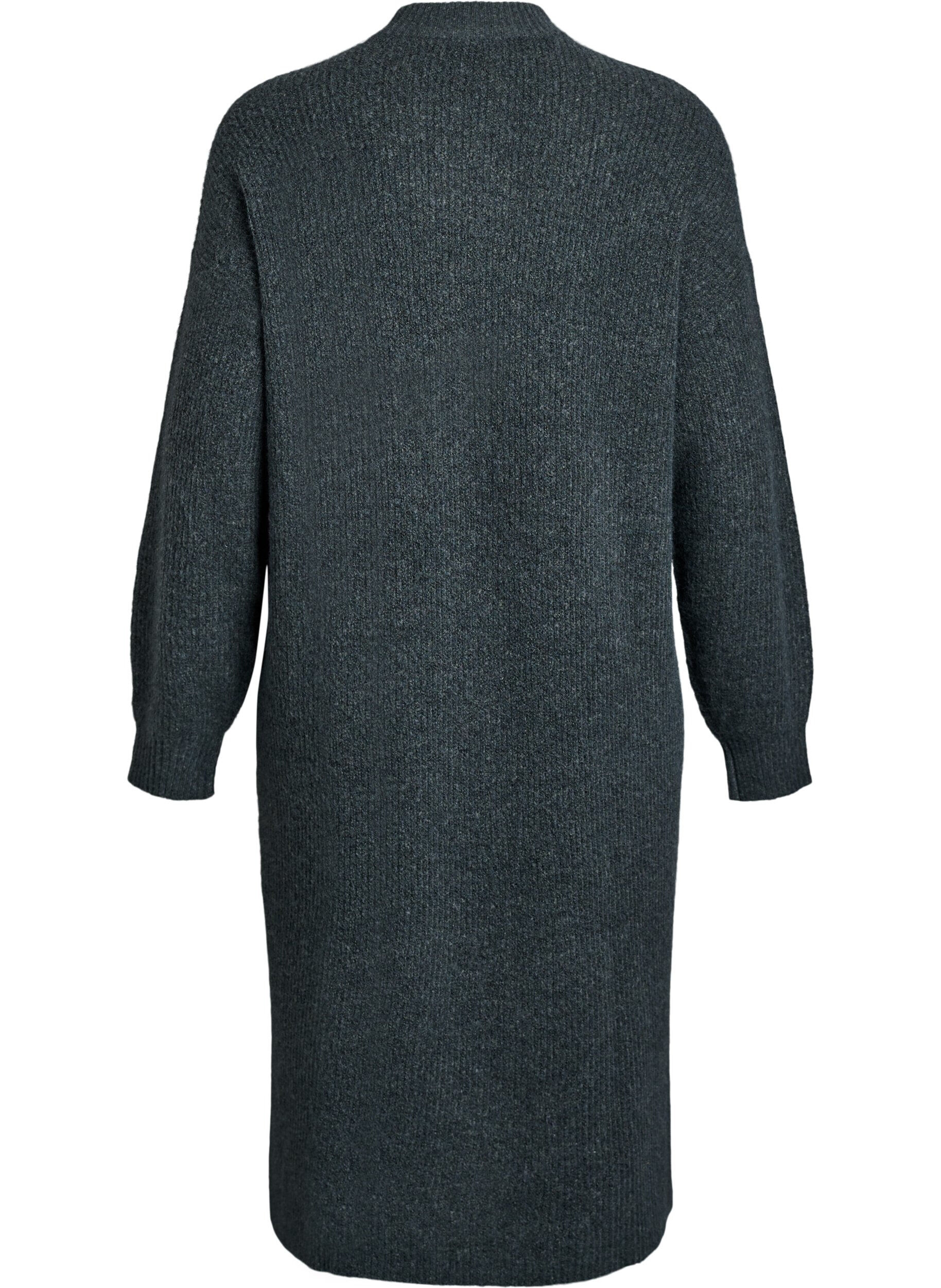 Zizzi Robe longue en maille &agrave; col montant, Vert fonc&eacute;, Packshot image number 1