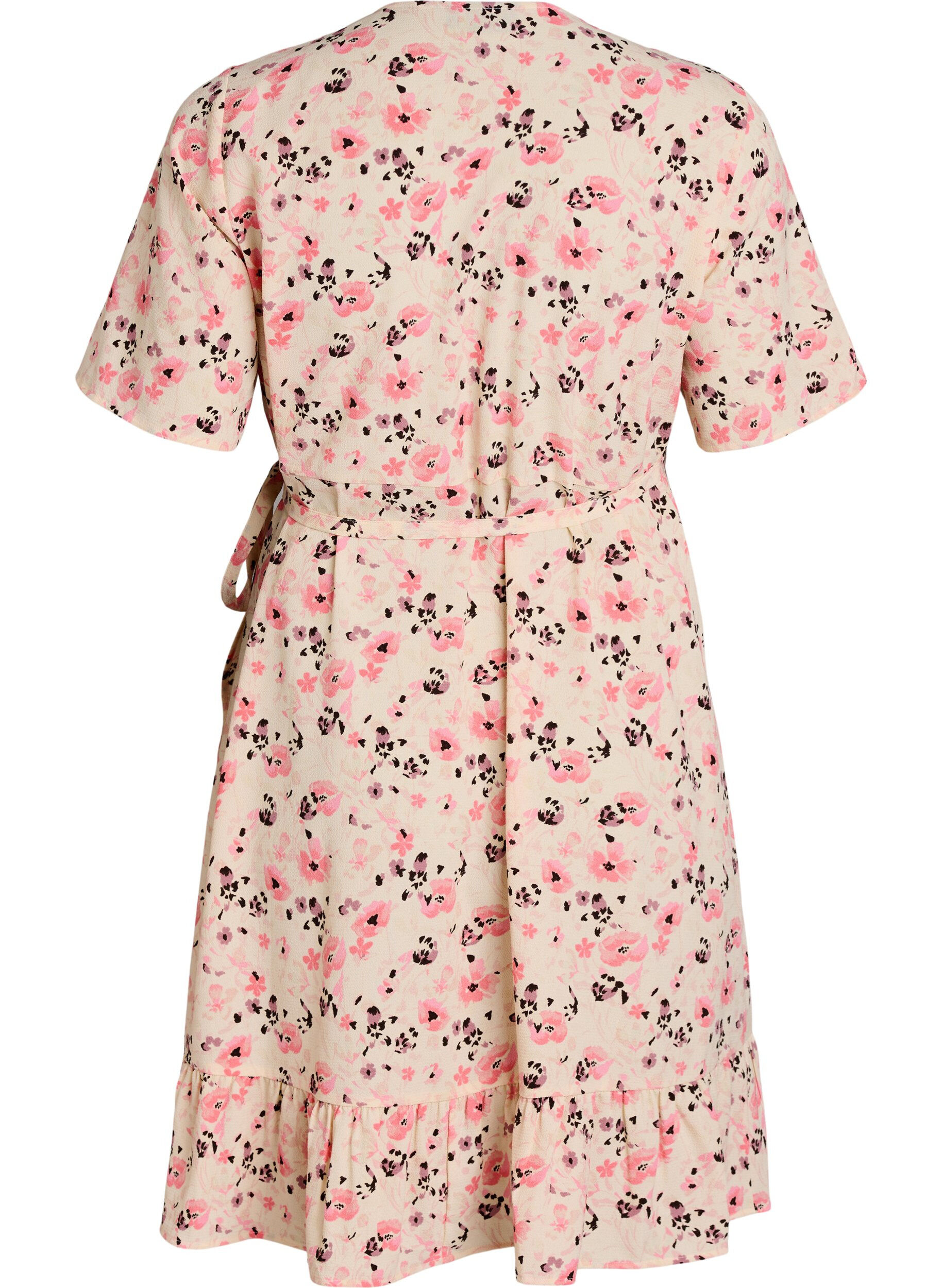 Zizzi Robe portefeuille &agrave; fleurs et manches courtes, Rouge, Packshot image number 1